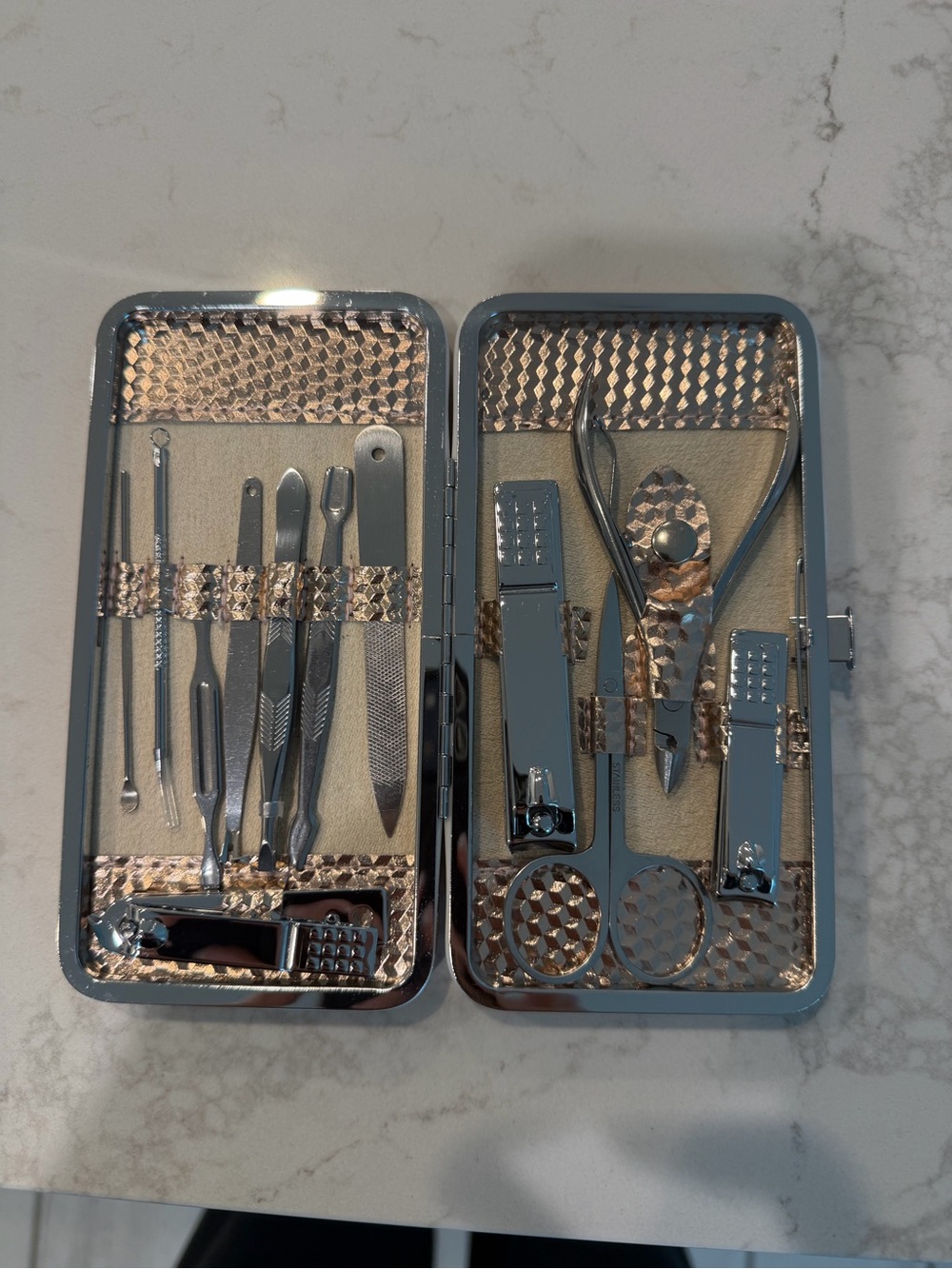 Amazon Women Skincare Tools Manicure Pedicure Kit - Silver and Rose Gold Accents